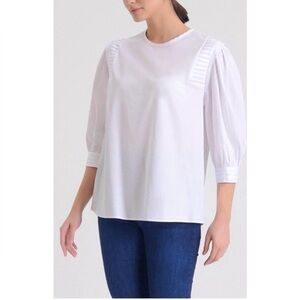 HARSHMAN Delaney Pleated Embellished Blouse Top White MSRP $230